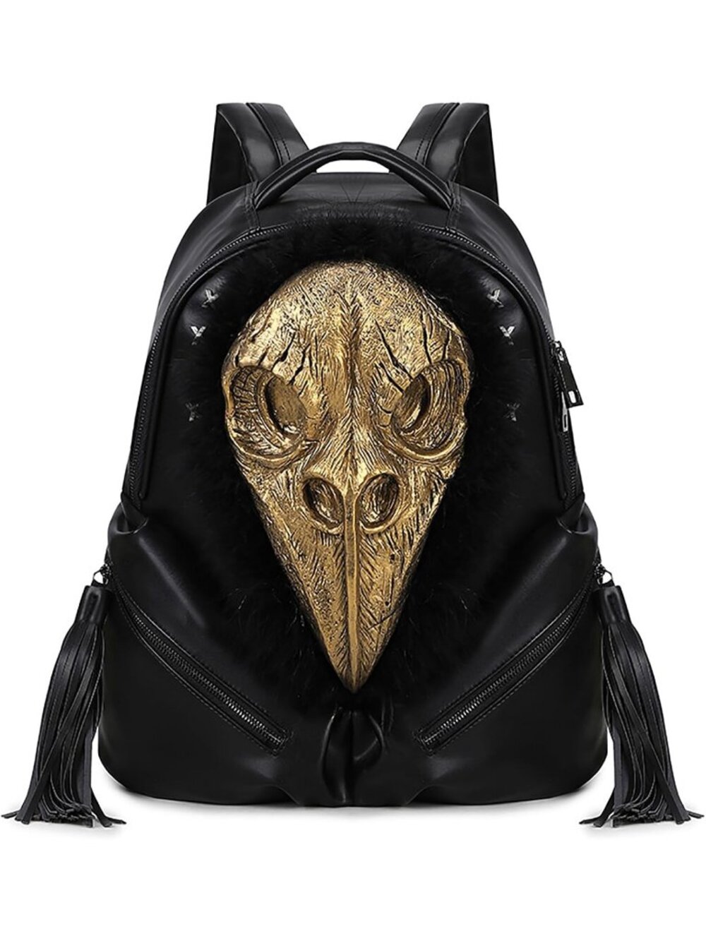 Women's Black Gold Skull Backpack Gothic Punk Halloween Horror 3D Chain Strap